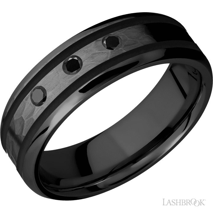 Hammered Zirconium & Black Inlay Lashbrook men's wedding band